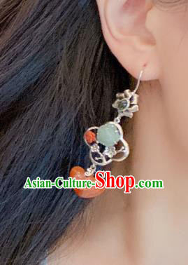 China Traditional Agate Ear Accessories Classical Cheongsam Silver Plum Blossom Earrings