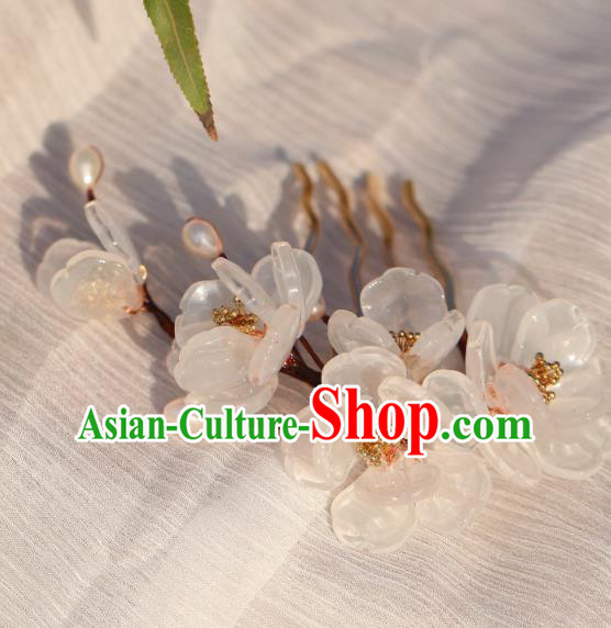 China Hanfu White Flowers Hair Comb Classical Hair Accessories Traditional Ming Dynasty Hairpin