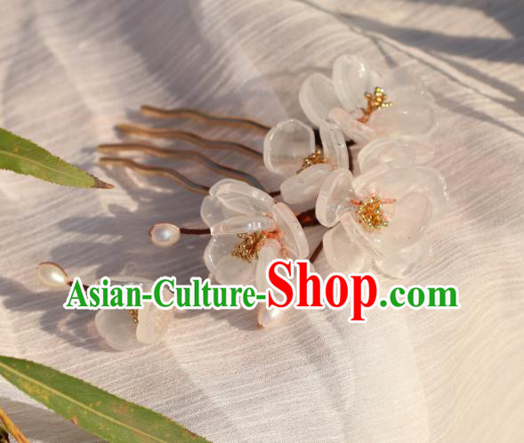 China Hanfu White Flowers Hair Comb Classical Hair Accessories Traditional Ming Dynasty Hairpin