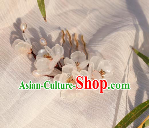 China Hanfu White Flowers Hair Comb Classical Hair Accessories Traditional Ming Dynasty Hairpin