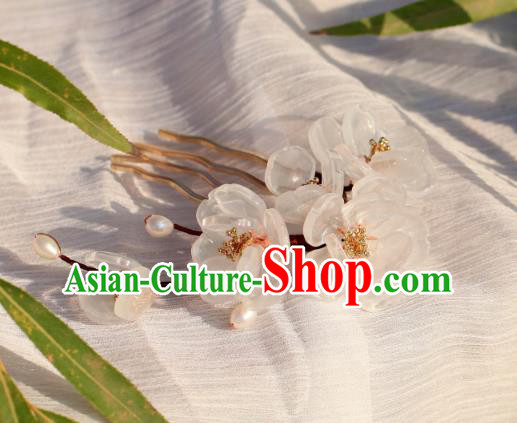 China Hanfu White Flowers Hair Comb Classical Hair Accessories Traditional Ming Dynasty Hairpin