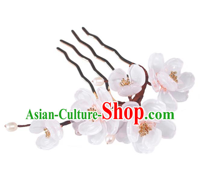 China Hanfu White Flowers Hair Comb Classical Hair Accessories Traditional Ming Dynasty Hairpin