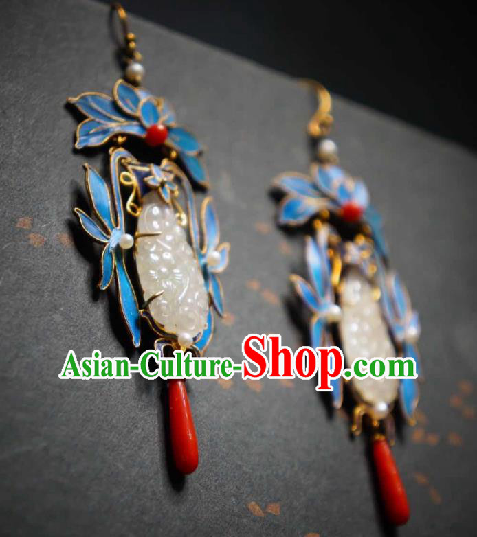 Handmade Chinese Traditional Culture Jewelry Jade Earrings Cheongsam Ear Accessories