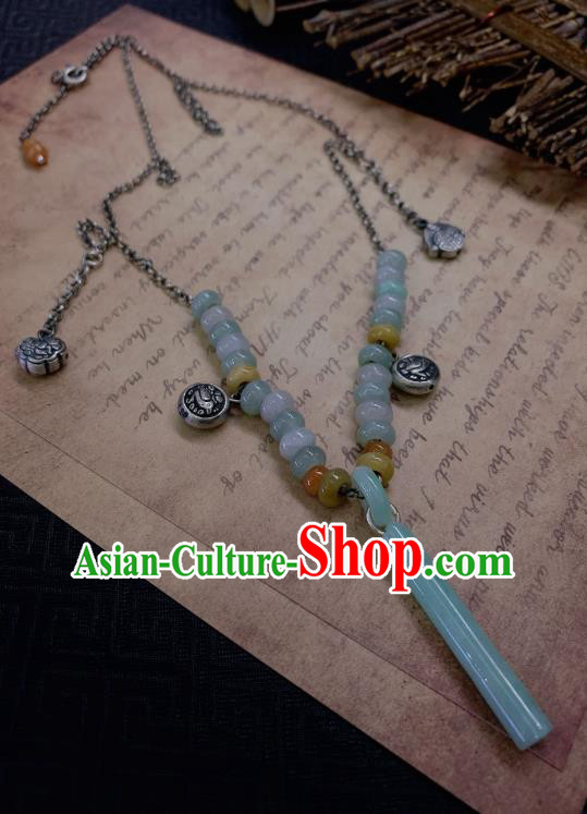 Handmade Chinese Jadeite Necklace Accessories National Silver Tassel Necklet Pendant