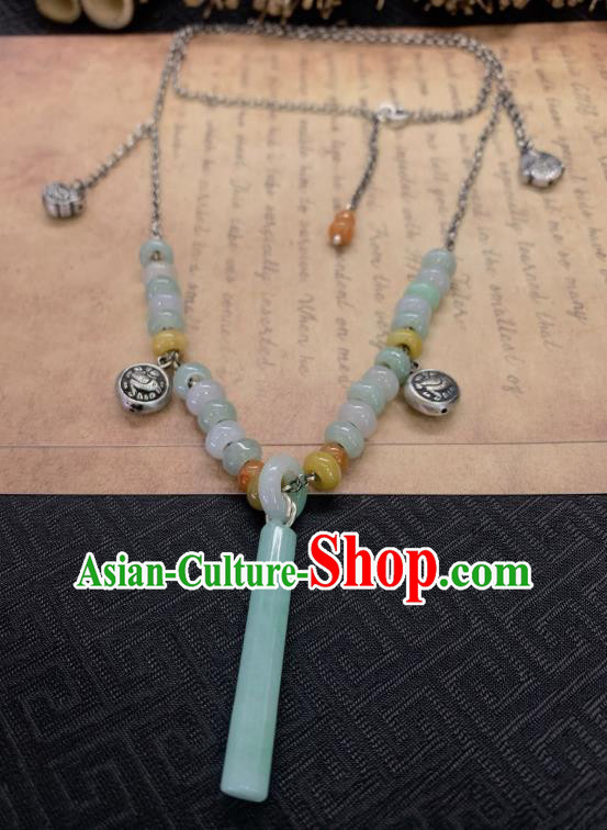 Handmade Chinese Jadeite Necklace Accessories National Silver Tassel Necklet Pendant