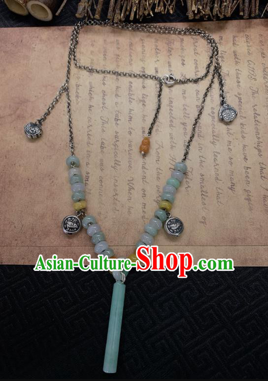 Handmade Chinese Jadeite Necklace Accessories National Silver Tassel Necklet Pendant
