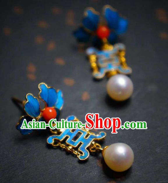 Handmade Chinese Traditional Culture Jewelry Qing Dynasty Court Earrings Cheongsam Pearls Ear Accessories