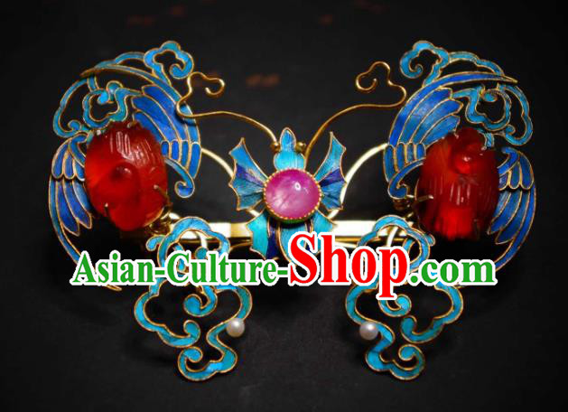China Handmade Blueing Cranes Brooch Traditional Cheongsam Breastpin Jewelry Agate Accessories