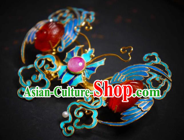 China Handmade Blueing Cranes Brooch Traditional Cheongsam Breastpin Jewelry Agate Accessories