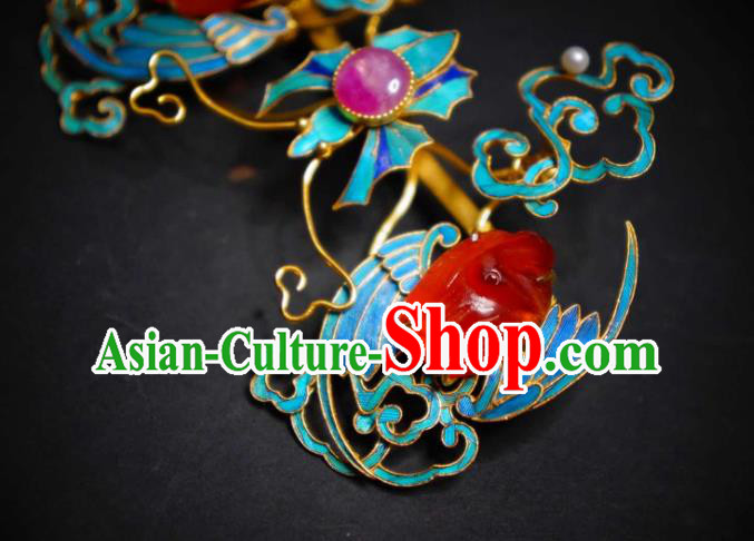 China Handmade Blueing Cranes Brooch Traditional Cheongsam Breastpin Jewelry Agate Accessories
