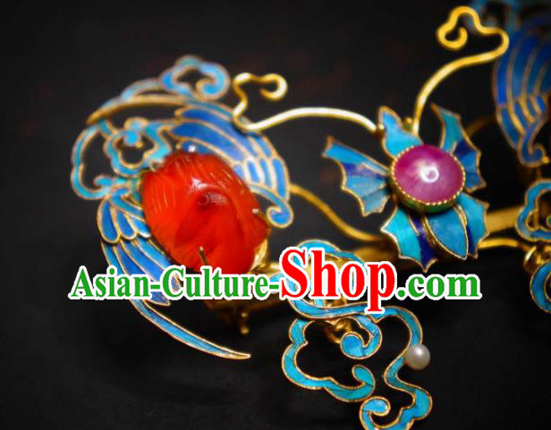 China Handmade Blueing Cranes Brooch Traditional Cheongsam Breastpin Jewelry Agate Accessories