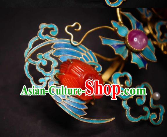 China Handmade Blueing Cranes Brooch Traditional Cheongsam Breastpin Jewelry Agate Accessories