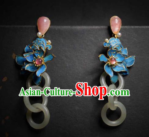 Handmade Chinese Cheongsam Jade Ear Accessories Traditional Culture Jewelry Rose Quartz Earrings