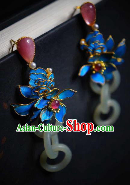 Handmade Chinese Cheongsam Jade Ear Accessories Traditional Culture Jewelry Rose Quartz Earrings