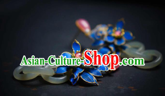 Handmade Chinese Cheongsam Jade Ear Accessories Traditional Culture Jewelry Rose Quartz Earrings
