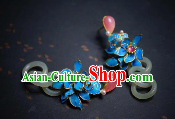 Handmade Chinese Cheongsam Jade Ear Accessories Traditional Culture Jewelry Rose Quartz Earrings