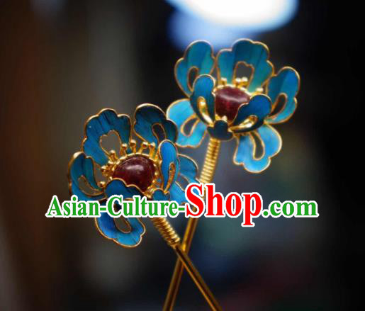 Chinese Handmade Ruby Hairpin Ancient Qing Dynasty Empress Hair Stick Traditional Hair Jewelry