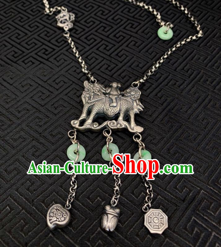 Handmade Chinese Necklace Accessories National Jadeite Necklet Pendant Silver Longevity Lock