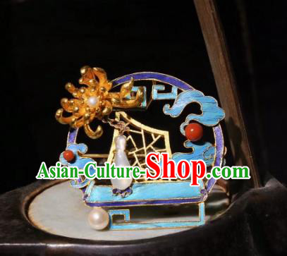 China Handmade Golden Chrysanthemum Brooch Traditional Cheongsam Breastpin Jewelry Cloisonne Accessories