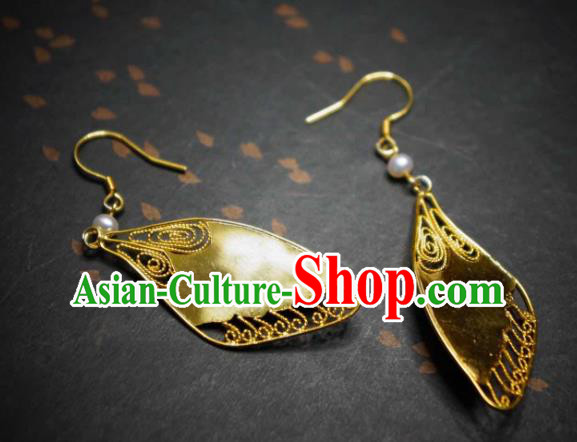Handmade Chinese Blueing Wing Earrings Traditional Culture Jewelry Cheongsam Pearls Ear Accessories