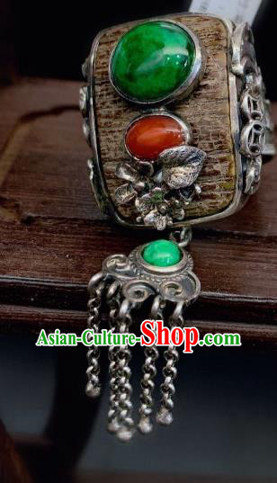 Chinese Handmade Silver Tassel Ring National Jadeite Jewelry Circlet