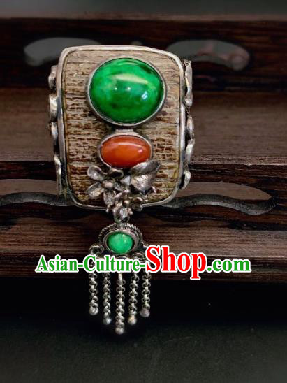Chinese Handmade Silver Tassel Ring National Jadeite Jewelry Circlet