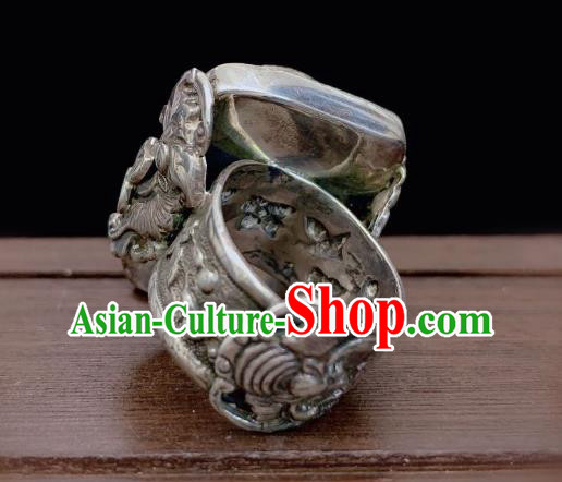 Chinese Handmade Silver Tassel Ring National Jadeite Jewelry Circlet