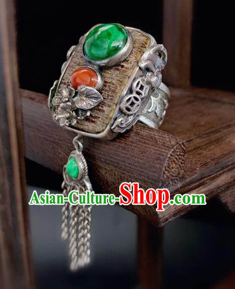 Chinese Handmade Silver Tassel Ring National Jadeite Jewelry Circlet