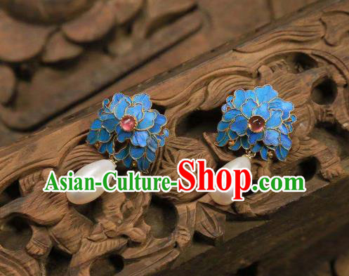 Handmade Chinese Tourmaline Ear Accessories Traditional Culture Jewelry Cheongsam Pearls Earrings