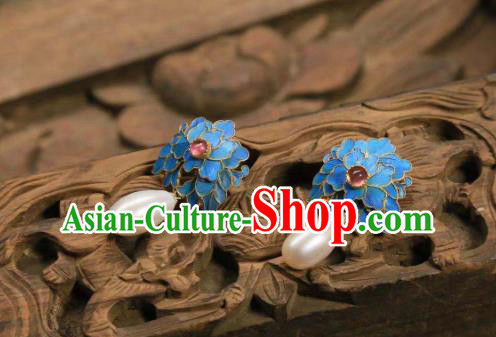 Handmade Chinese Tourmaline Ear Accessories Traditional Culture Jewelry Cheongsam Pearls Earrings