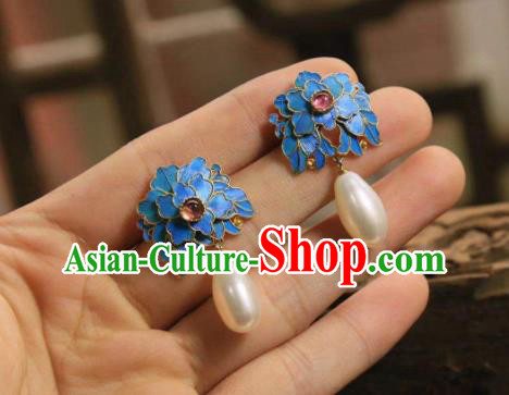 Handmade Chinese Tourmaline Ear Accessories Traditional Culture Jewelry Cheongsam Pearls Earrings