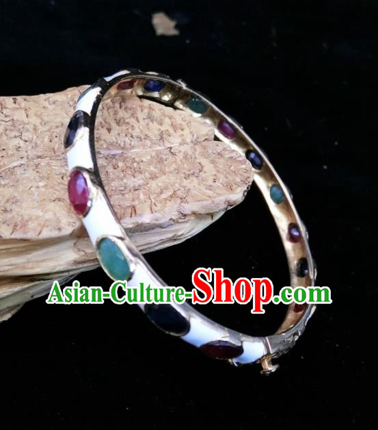 Handmade Chinese Enamel White Bangle Accessories National Wedding Gems Bracelet