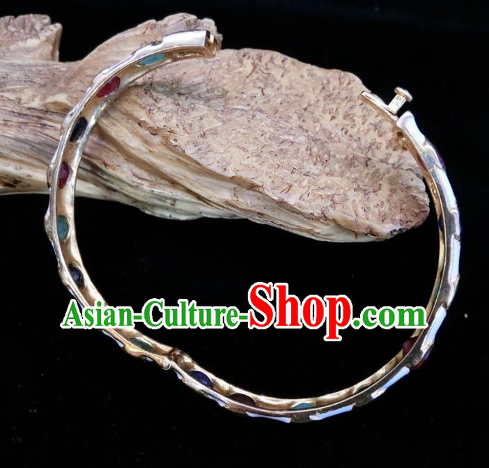 Handmade Chinese Enamel White Bangle Accessories National Wedding Gems Bracelet