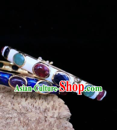 Handmade Chinese Enamel White Bangle Accessories National Wedding Gems Bracelet