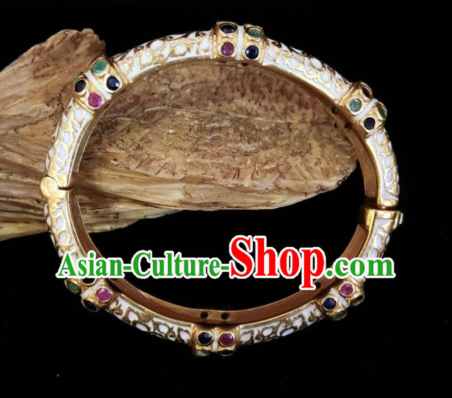 Handmade Chinese National Wedding Gems Bracelet Enamel White Bangle Accessories