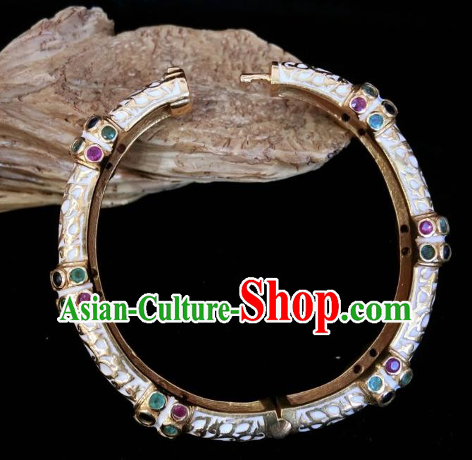Handmade Chinese National Wedding Gems Bracelet Enamel White Bangle Accessories