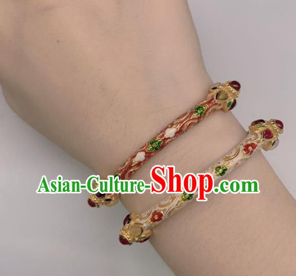 Handmade Chinese Wristlet Accessories National Enamel Red Bracelet Gems Bangle