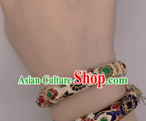 Handmade Chinese National Enamel White Bracelet Gems Bangle Wristlet Accessories