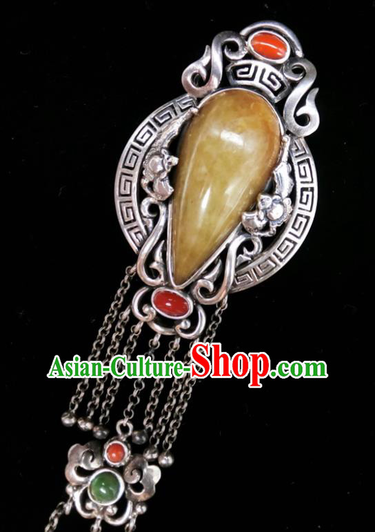Handmade Chinese National Jadeite Necklace Pendant Traditional Silver Tassel Necklet Accessories