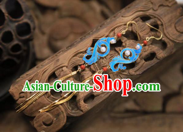 Handmade Chinese Golden Long Tassel Ear Accessories Traditional Culture Jewelry Cheongsam Earrings