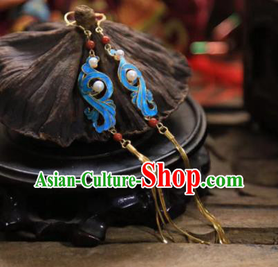 Handmade Chinese Golden Long Tassel Ear Accessories Traditional Culture Jewelry Cheongsam Earrings