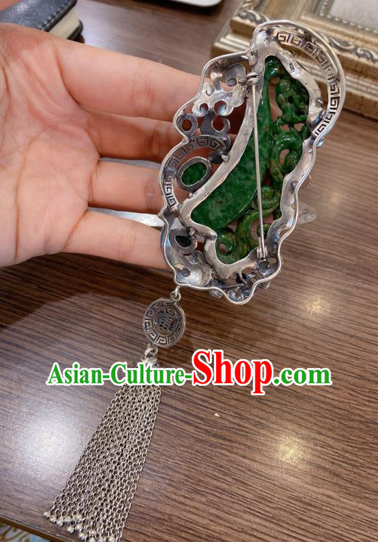 Handmade Chinese Traditional Silver Tassel Necklet Accessories National Jadeite Necklace Pendant