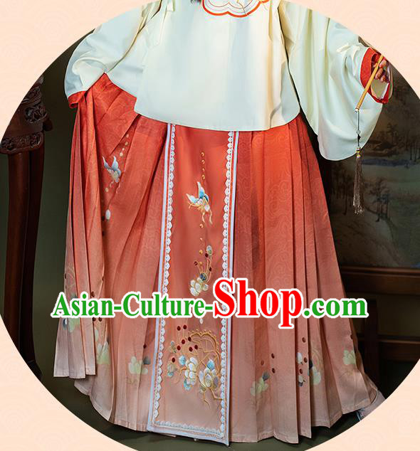 China Traditional Embroidered Hanfu Costumes Ancient Ming Dynasty Young Lady Historical Clothing