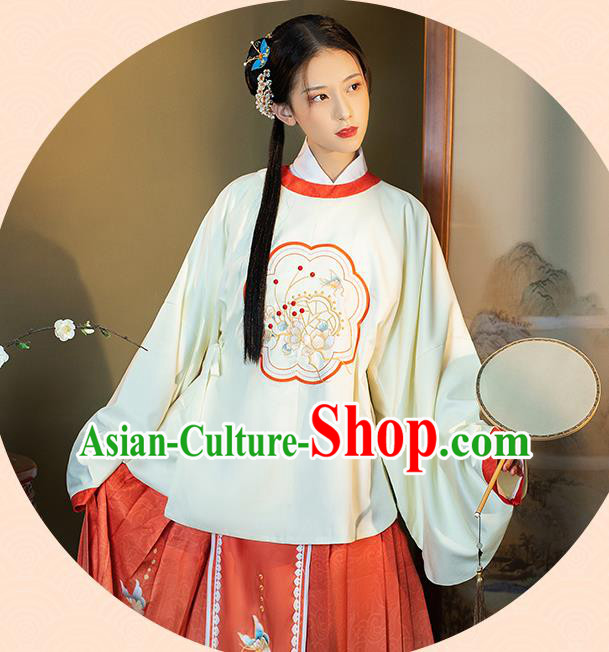 China Traditional Embroidered Hanfu Costumes Ancient Ming Dynasty Young Lady Historical Clothing