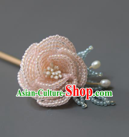 China Classical Beads Rose Hair Stick Hair Accessories Traditional Qing Dynasty Court Hairpin