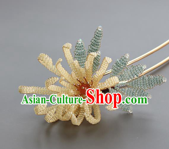China Traditional Qing Dynasty Empress Hairpin Classical Beads Chrysanthemum Hair Stick Hair Accessories