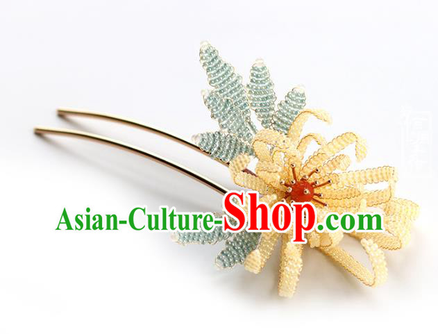 China Traditional Qing Dynasty Empress Hairpin Classical Beads Chrysanthemum Hair Stick Hair Accessories