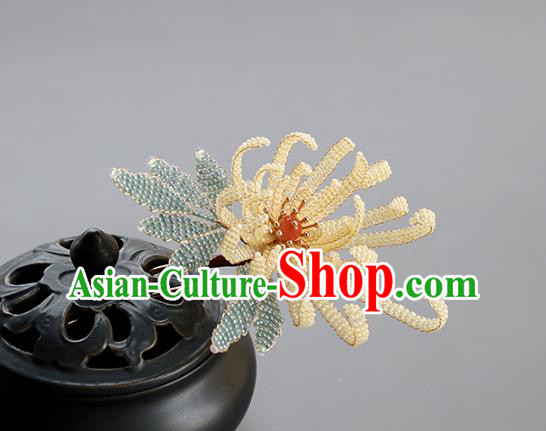 China Traditional Qing Dynasty Empress Hairpin Classical Beads Chrysanthemum Hair Stick Hair Accessories