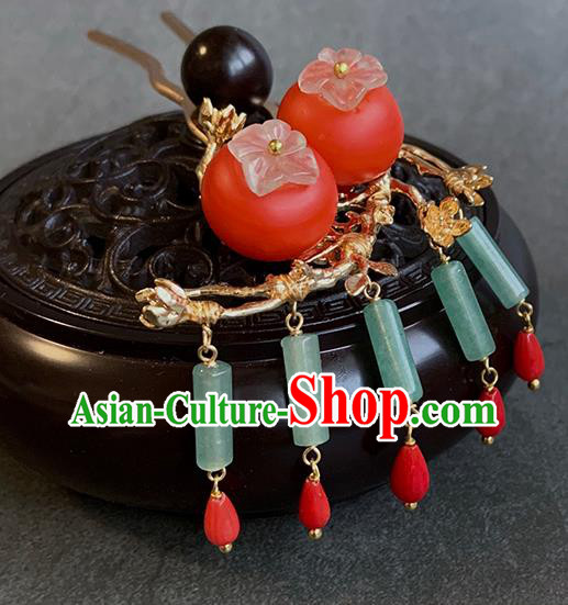 China Traditional Ming Dynasty Princess Tassel Hair Stick Handmade New Year Red Persimmon Hairpin