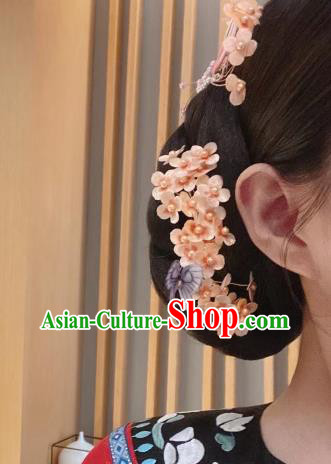 China Traditional Ming Dynasty Velvet Flowers Hair Stick Handmade Plum Blossom Hairpin